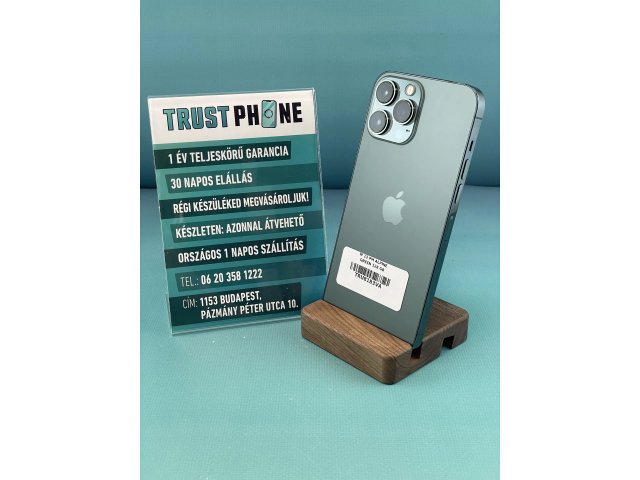 !! 1 ÉV GARANCIA !! iPhone 13 Pro Max Alpine Green 128 GB – TRU8183VA – 100% AKKU – ÚJ 60Hz Kijelző