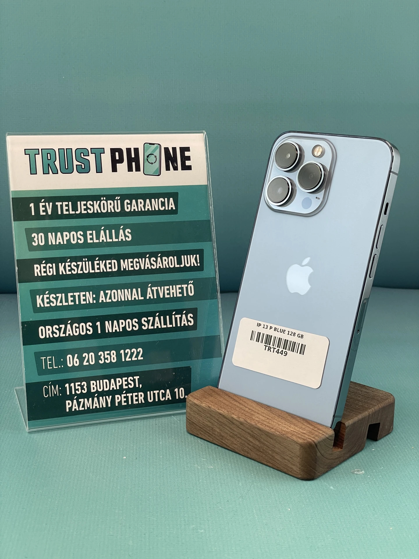 !! 1 ÉV GARANCIA !! iPhone 13 Pro Blue 128 GB – TRT449 – 100% AKKU