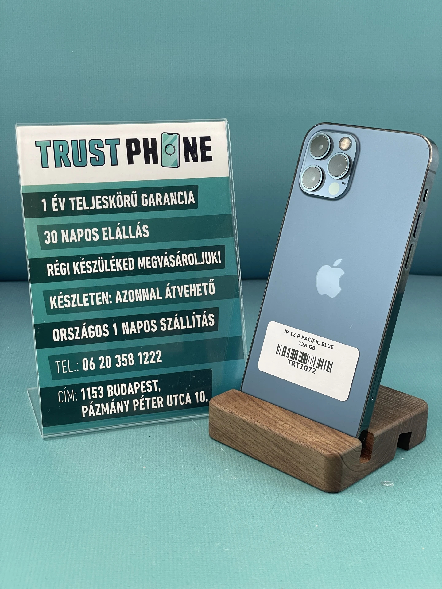 !! 1 ÉV GARANCIA !! iPhone 12 Pro Pacific Blue 128 GB – TRT1072 – 100% AKKU