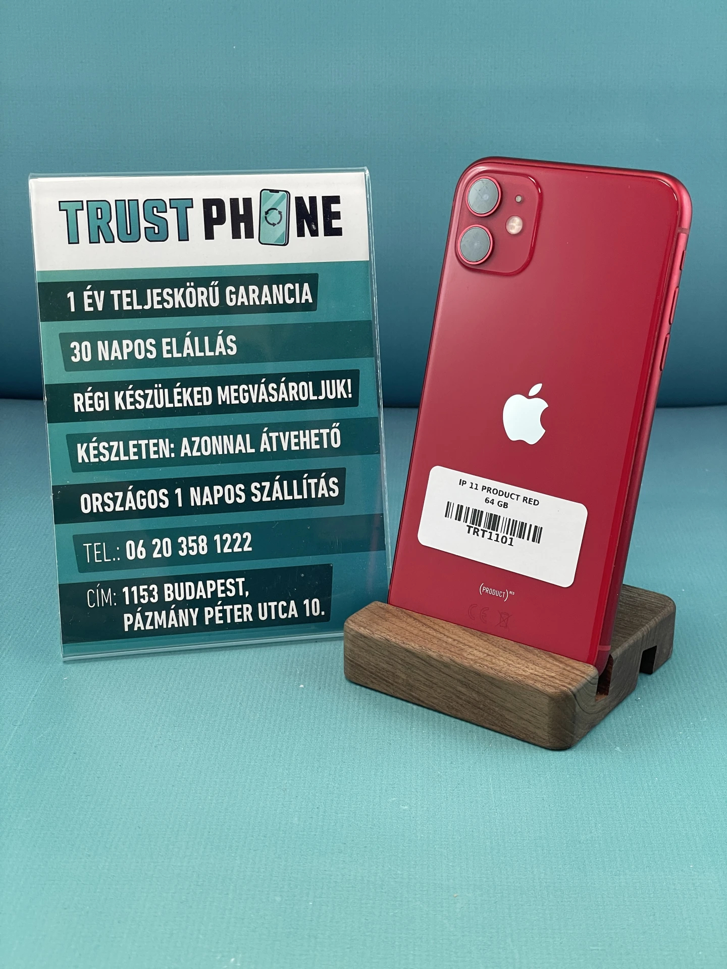 !! 1 ÉV GARANCIA !! iPhone 11 PRODUCT RED 64 GB – TRT1101 – 100% AKKU