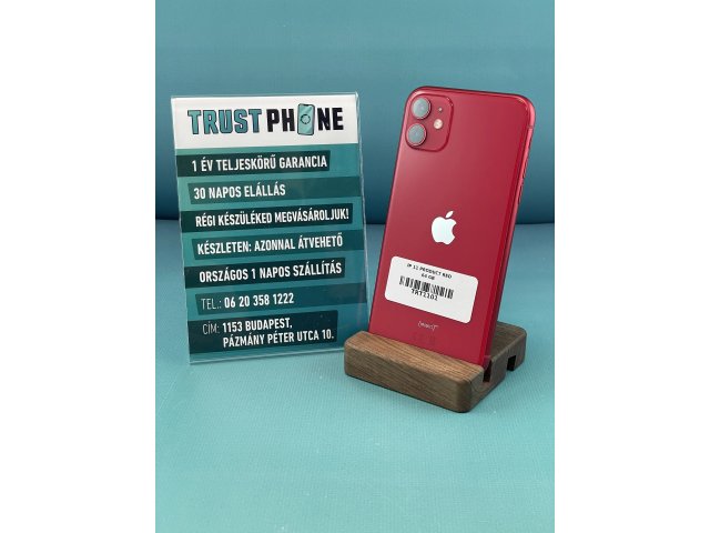 !! 1 ÉV GARANCIA !! iPhone 11 PRODUCT RED 64 GB – TRT1101 – 100% AKKU