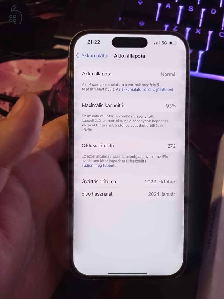 MAKULÁTLAN! iPhone 15 Pro 128gb White Titanium 1 év gari!