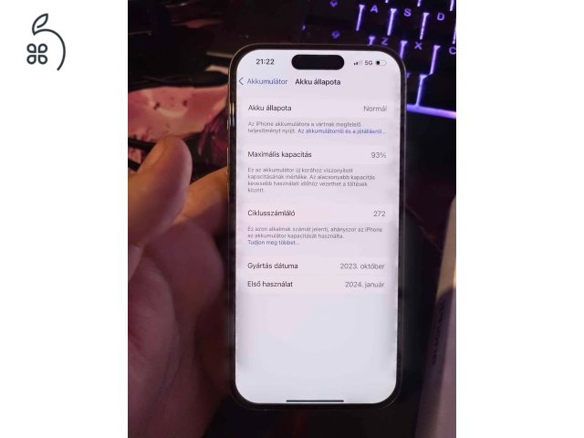 MAKULÁTLAN! iPhone 15 Pro 128gb White Titanium 1 év gari!