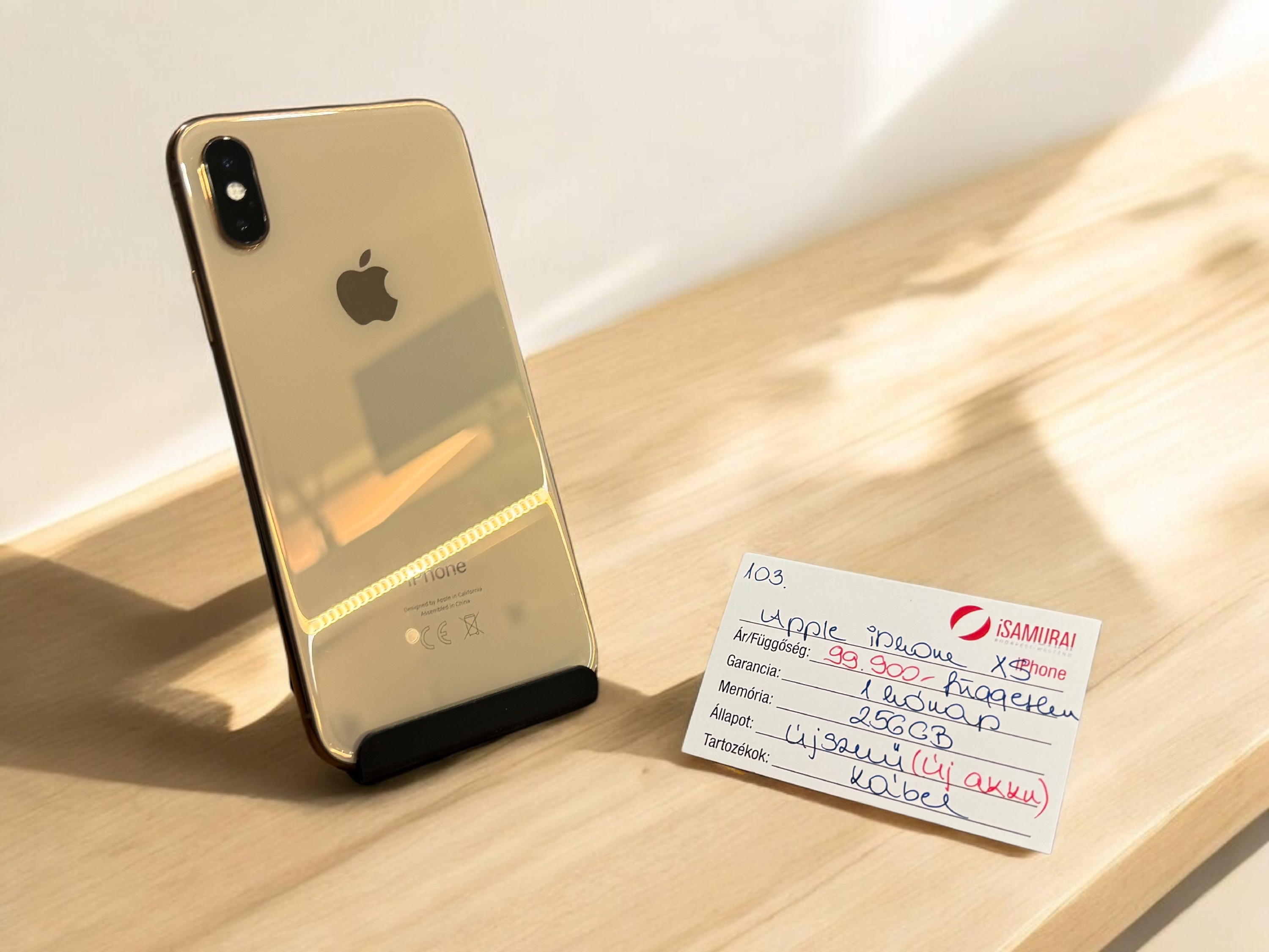 103. Apple iPhone XS - 256 GB - Arany - Újszerű - ÚJ AKKU