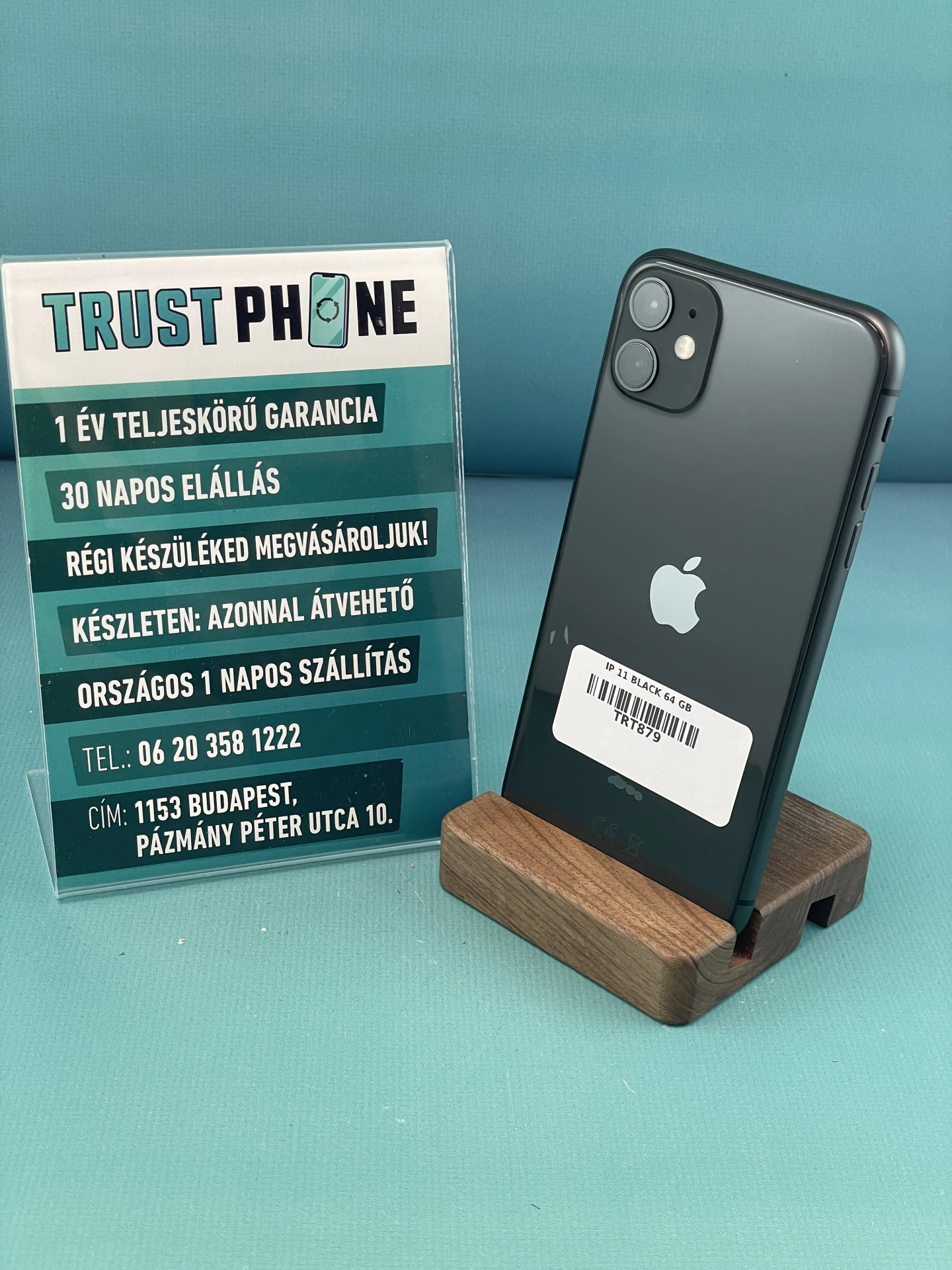 !! 1 ÉV GARANCIA !! iPhone 11 Black  128GB – TRT879 – 100% AKKU