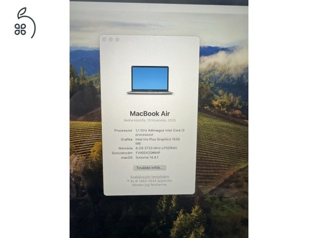 Macbook Air 13 2020, 256 GB, Szép állapot