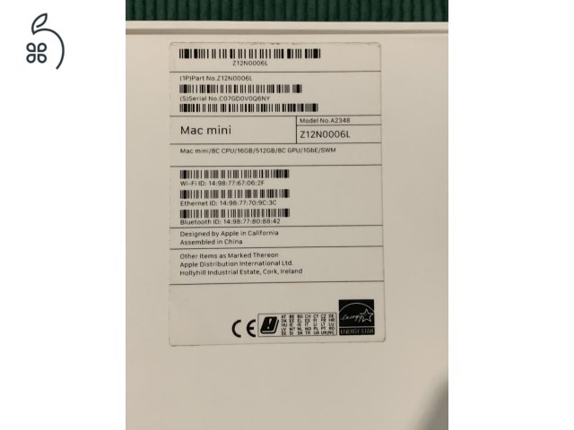 Eladó újszerű M1 Mac mini 8C CPU/16GB/512GB/8C GPU