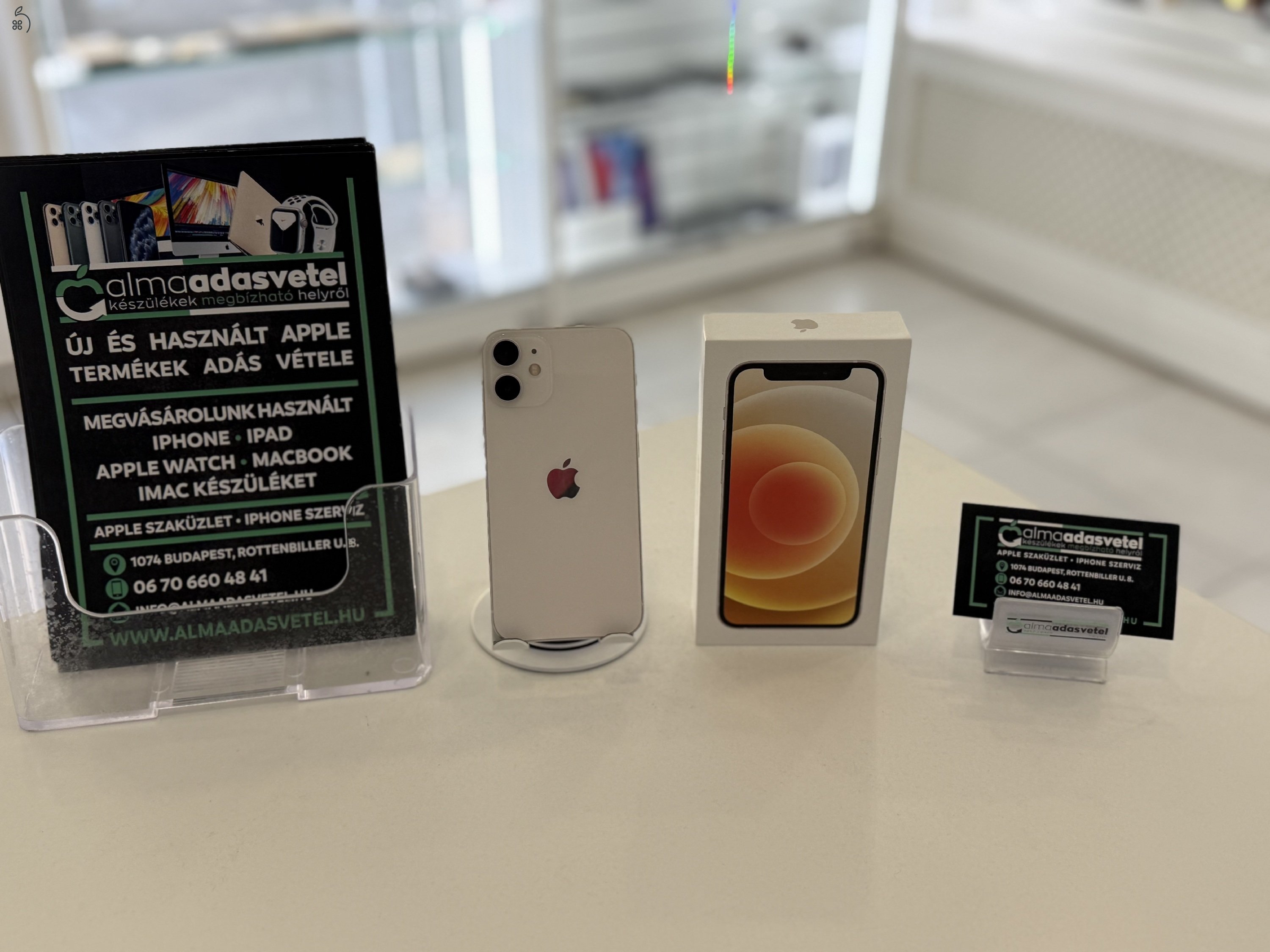 iPhone 12 Mini Fehér Független Újszerű/1-3 hónap gar./Akku 100%/p4019