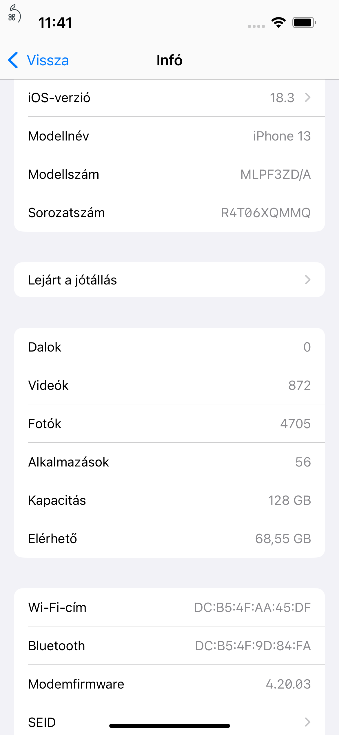 iPhone 13 - 128 GB / kártyafüggetlen / éjfekete / eredeti gyári akkumulátor