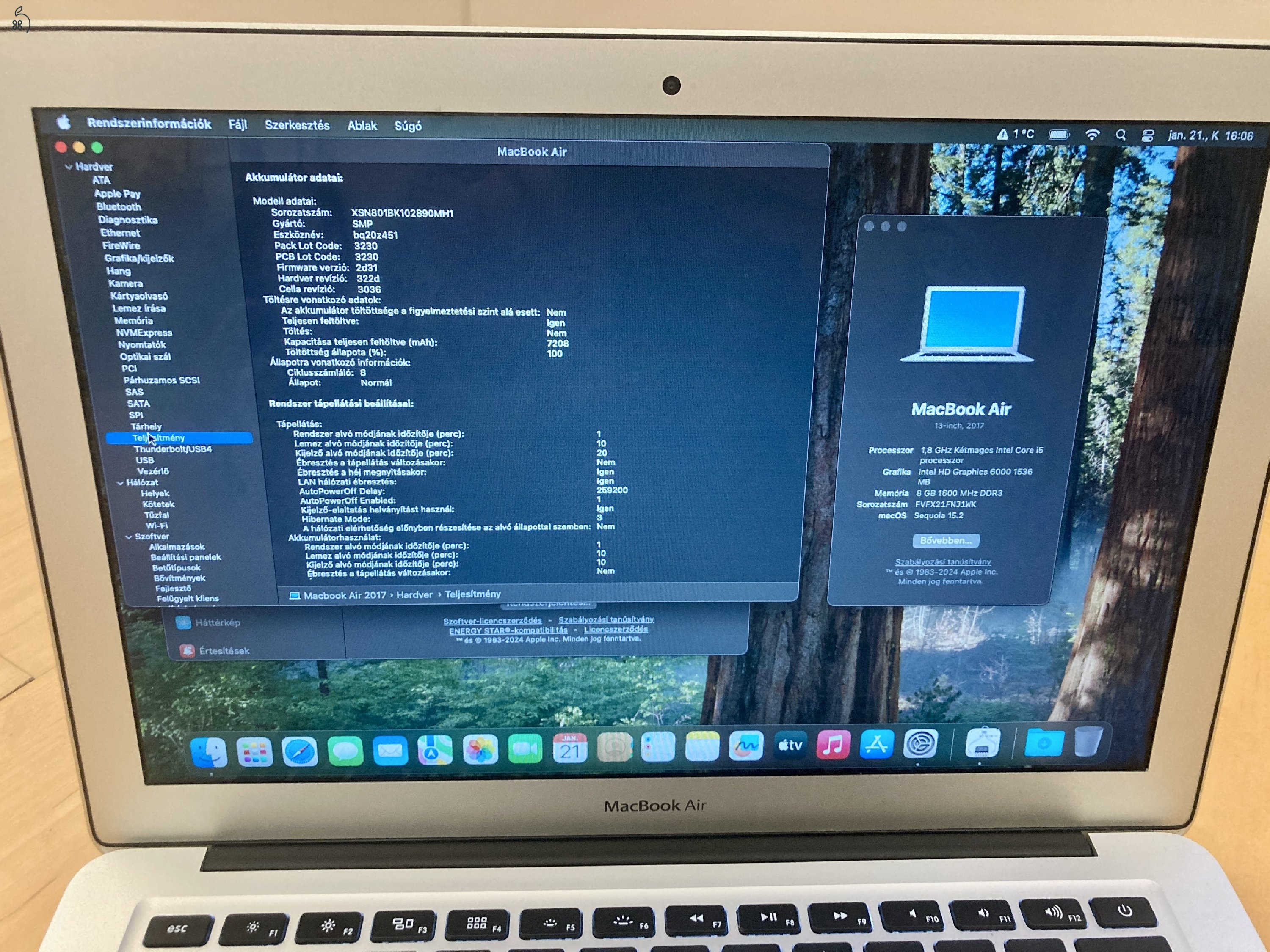 Tökéletes állapotú MacBook Air 13 (2017) 256 Gb tárhely 100% akksi