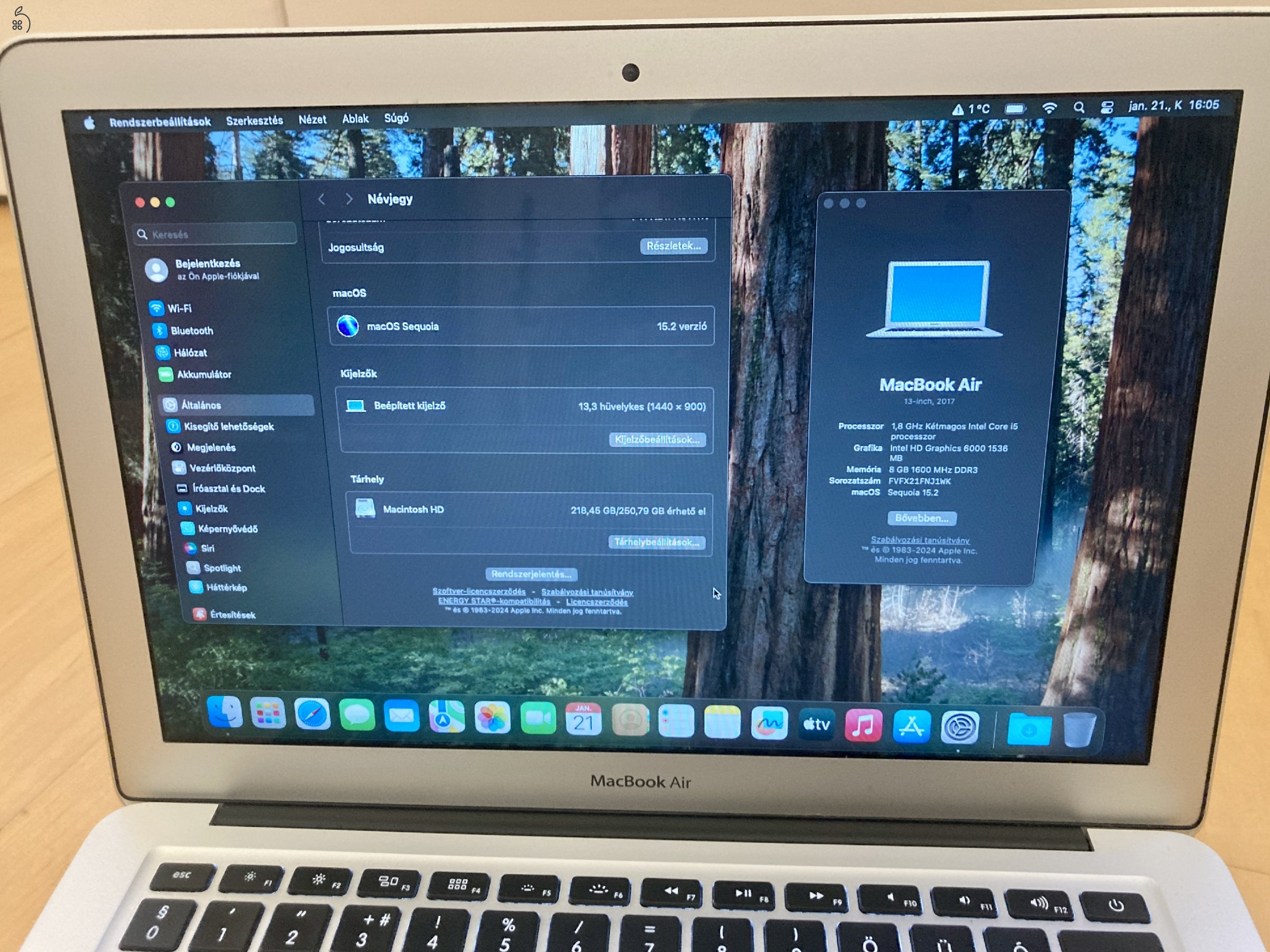 Tökéletes állapotú MacBook Air 13 (2017) 256 Gb tárhely 100% akksi