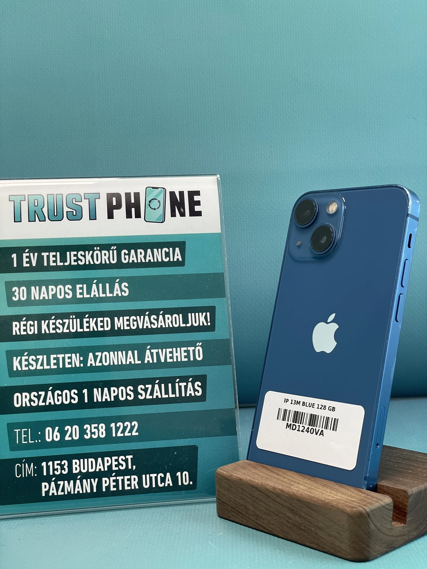 !! 1 ÉV GARANCIA !! iPhone 13 Mini Blue 128 GB – MD1240VA – 100% AKKU