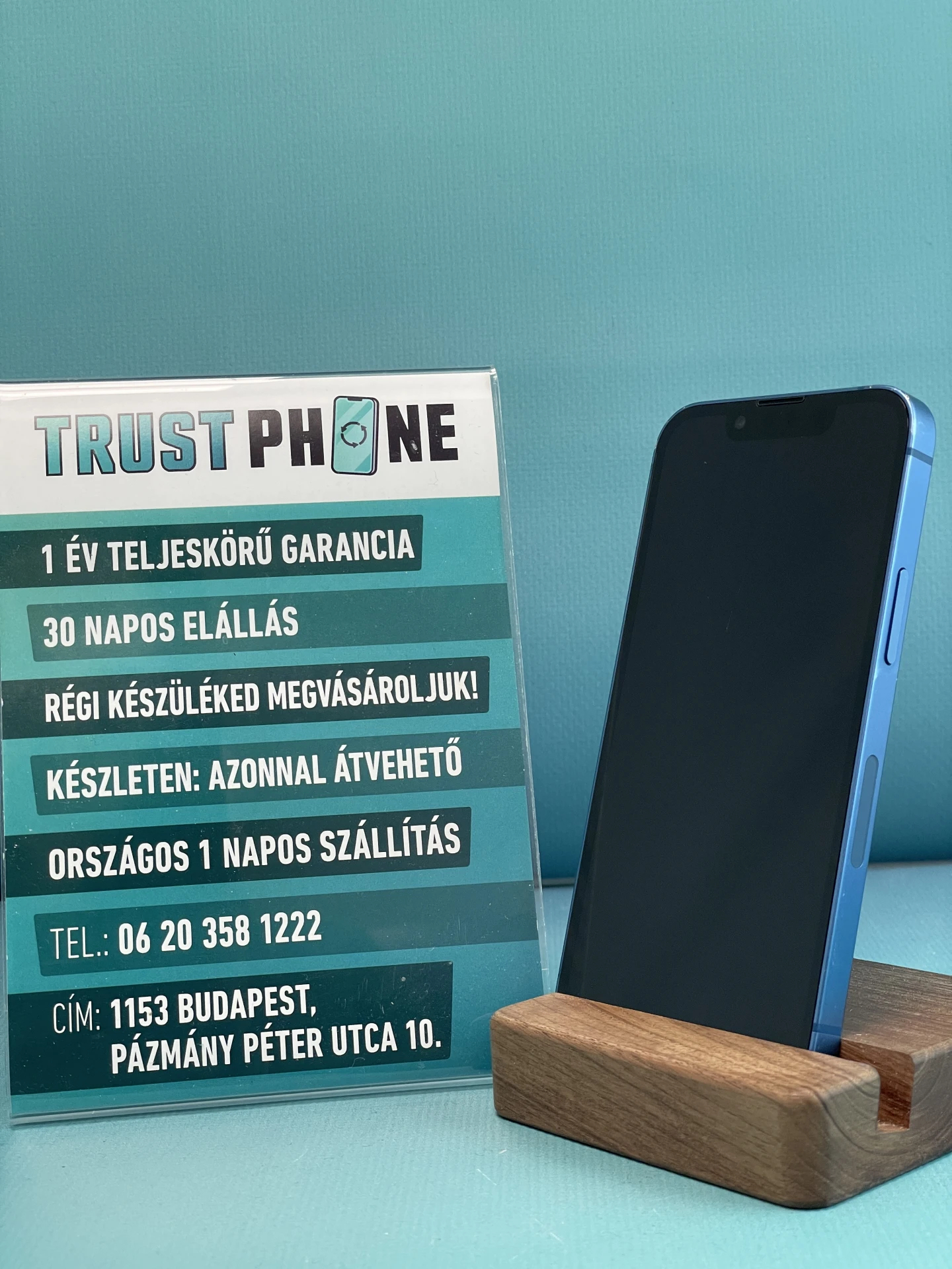 !! 1 ÉV GARANCIA !! iPhone 13 Mini Blue 128 GB – MD1240VA – 100% AKKU