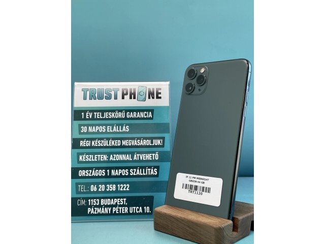 !! 1 ÉV GARANCIA !! iPhone 11 Pro Max Midnight Green 64 GB – TRT730 – 100% AKKU