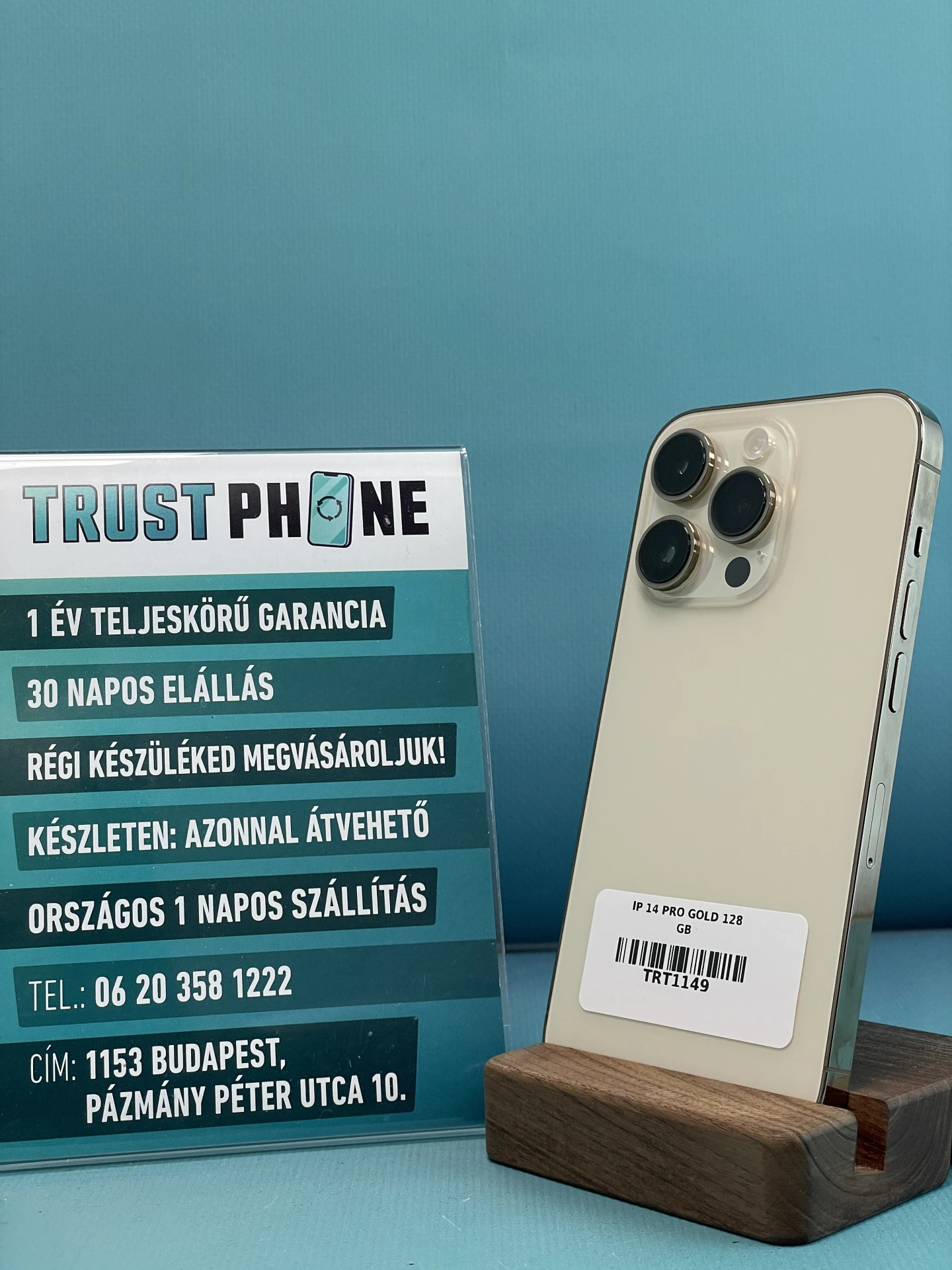 !! 1 ÉV GARANCIA !! iPhone 14 Pro Gold 128 GB – TRT1149 – 100% AKKU