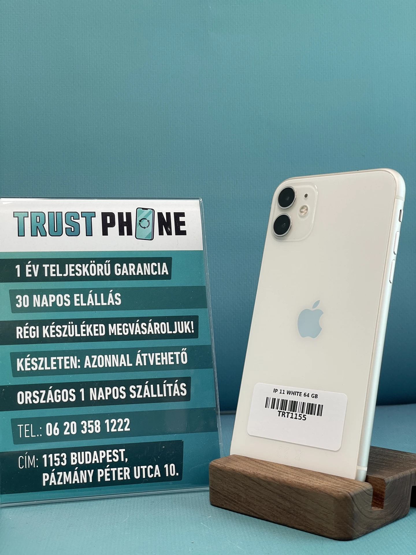 !! 1 ÉV GARANCIA !! iPhone 11 White 64 GB – TRT1155 – 100% AKKU