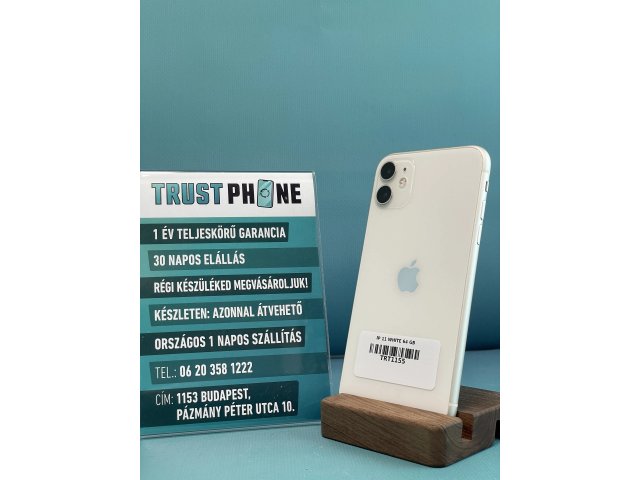 !! 1 ÉV GARANCIA !! iPhone 11 White 64 GB – TRT1155 – 100% AKKU