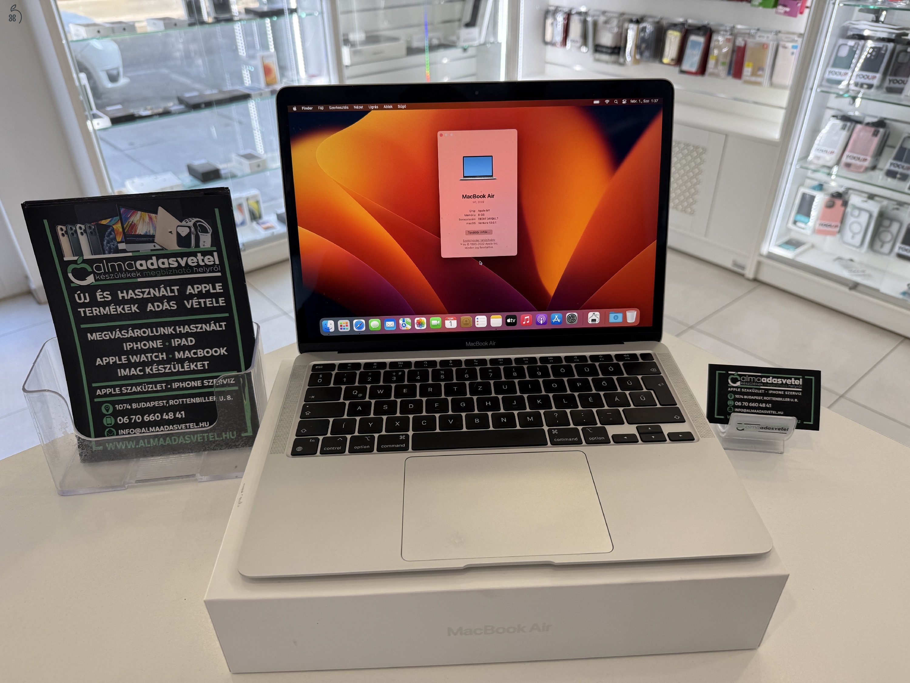 MacBook Air M1 Újszerű 8GB/256ssd/1-3 hónap gar./Akku 99%/p4021