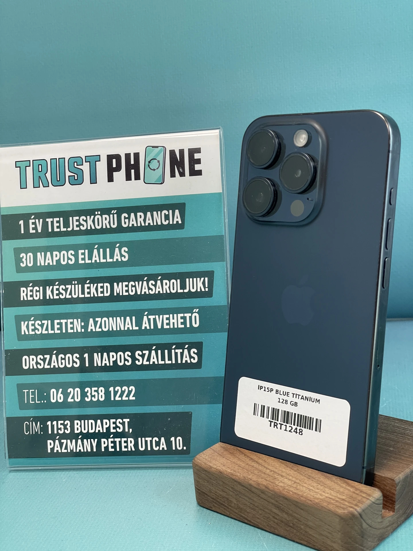 !! 1 ÉV GARANCIA !! iPhone 15 Pro Blue Titanium 128 GB – TRT1248 – 91% AKKU