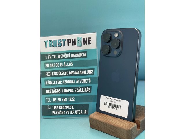 !! 1 ÉV GARANCIA !! iPhone 15 Pro Blue Titanium 128 GB – TRT1248 – 91% AKKU