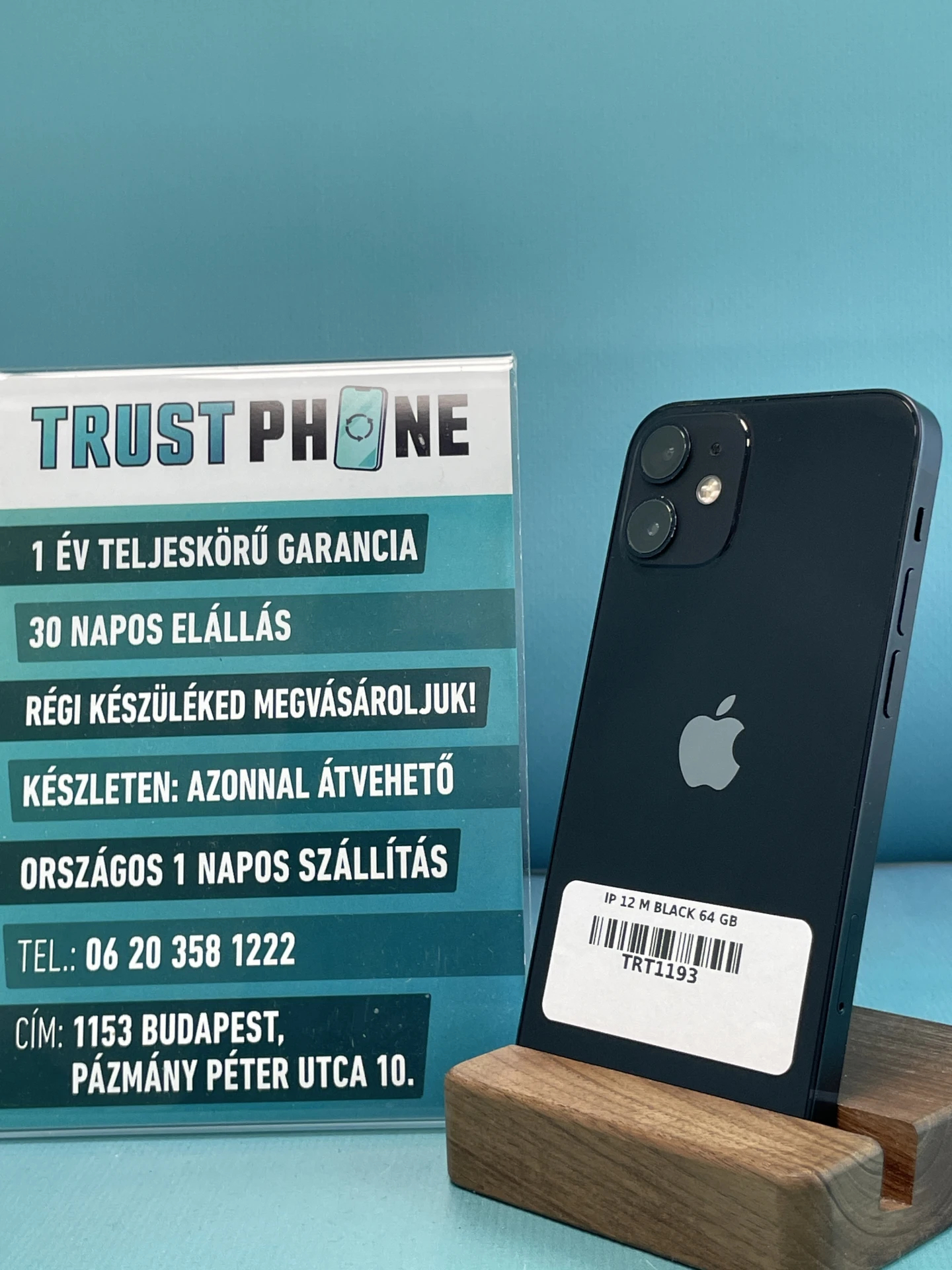 !! 1 ÉV GARANCIA !! iPhone 12 Mini Black 64 GB – TRT1193 – 100% AKKU