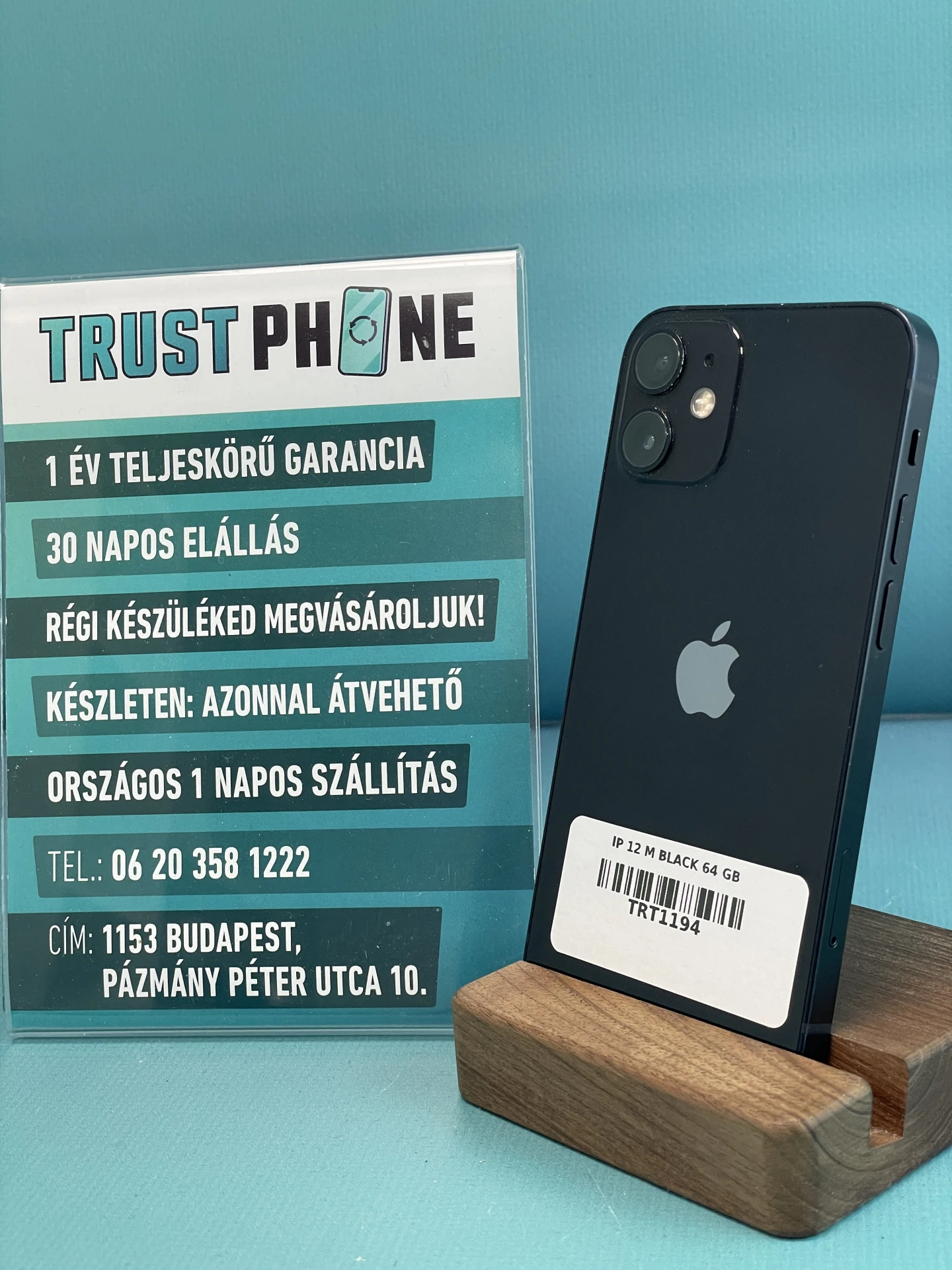 !! 1 ÉV GARANCIA !! iPhone 12 Mini Black 64 GB – TRT1194 – 100% AKKU