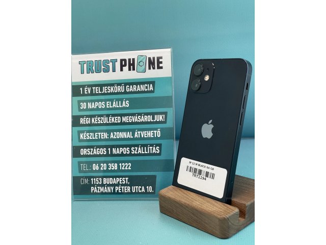 !! 1 ÉV GARANCIA !! iPhone 12 Mini Black 64 GB – TRT1194 – 100% AKKU