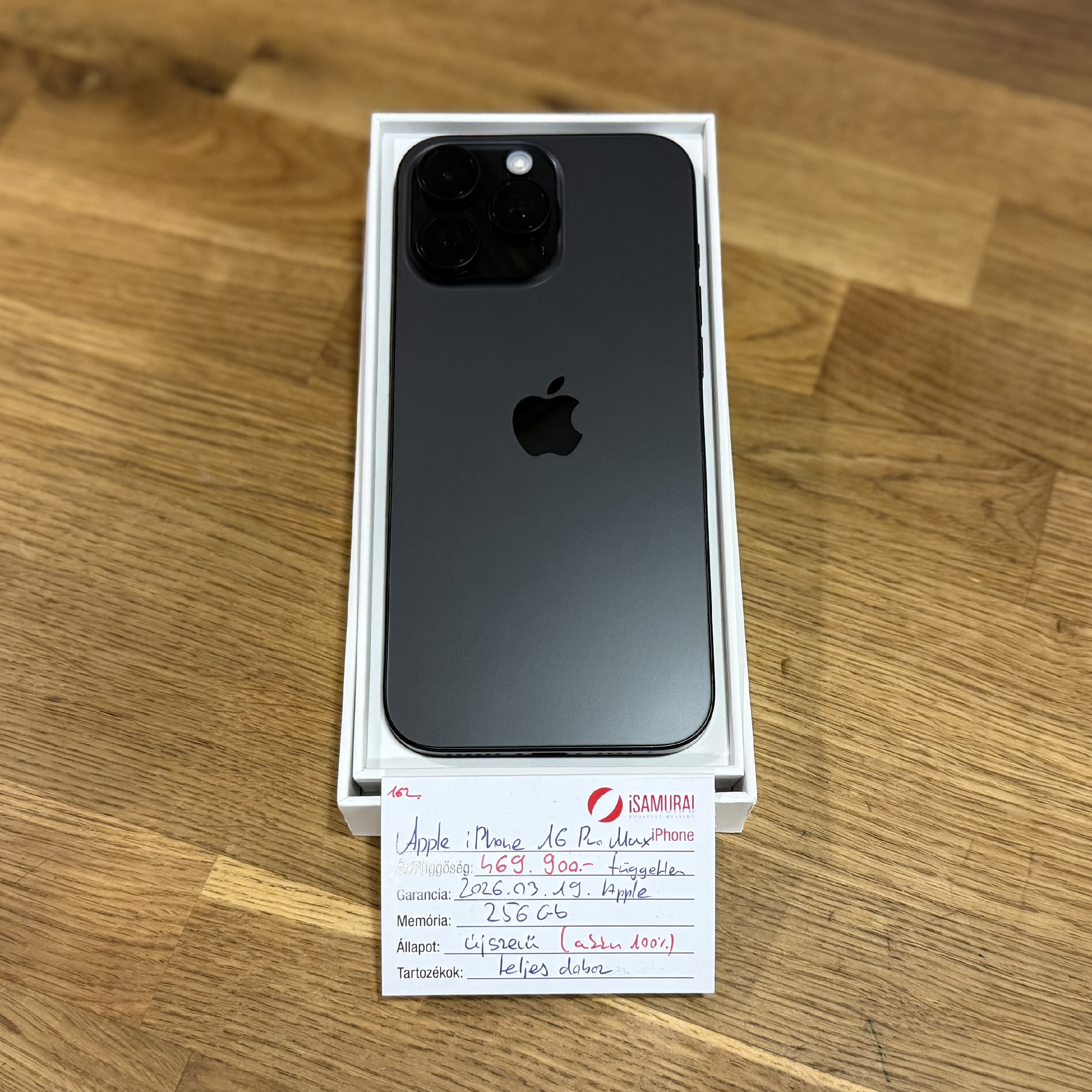 162. Apple iPhone 16 Pro Max - 256 GB - Black Titan - 2026.03. Apple gar.