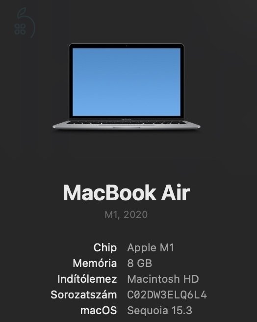 Macbook Air M1, 256GB HDD,93% akku újszerű, magánszemély 