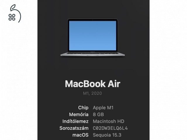 Macbook Air M1, 256GB HDD,93% akku újszerű, magánszemély 
