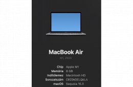 Macbook Air M1, 256GB HDD,93% akku újszerű, magánszemély 