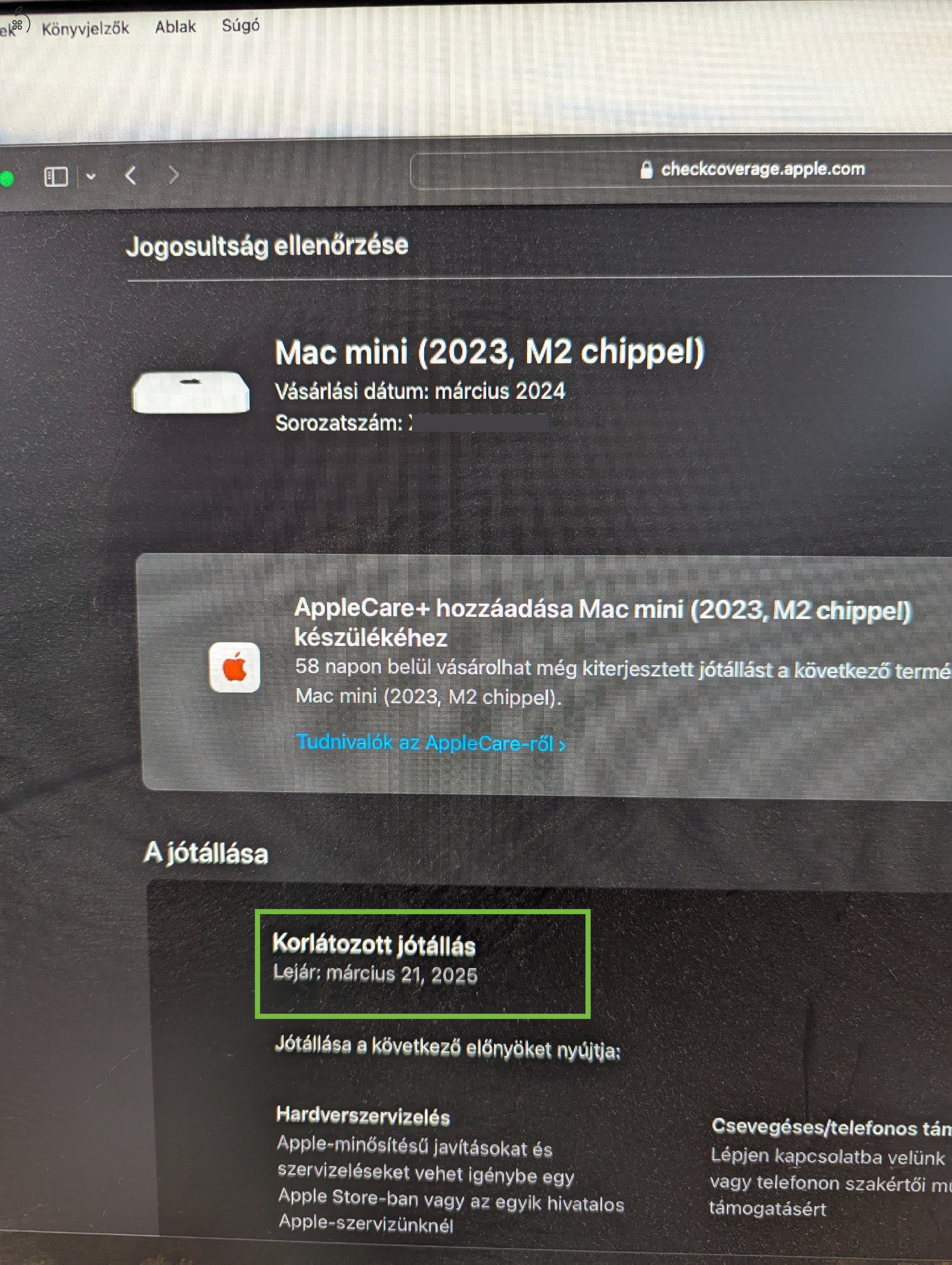 Mac Mini M2 2023 garanciális