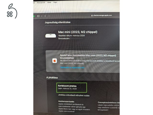 Mac Mini M2 2023 garanciális