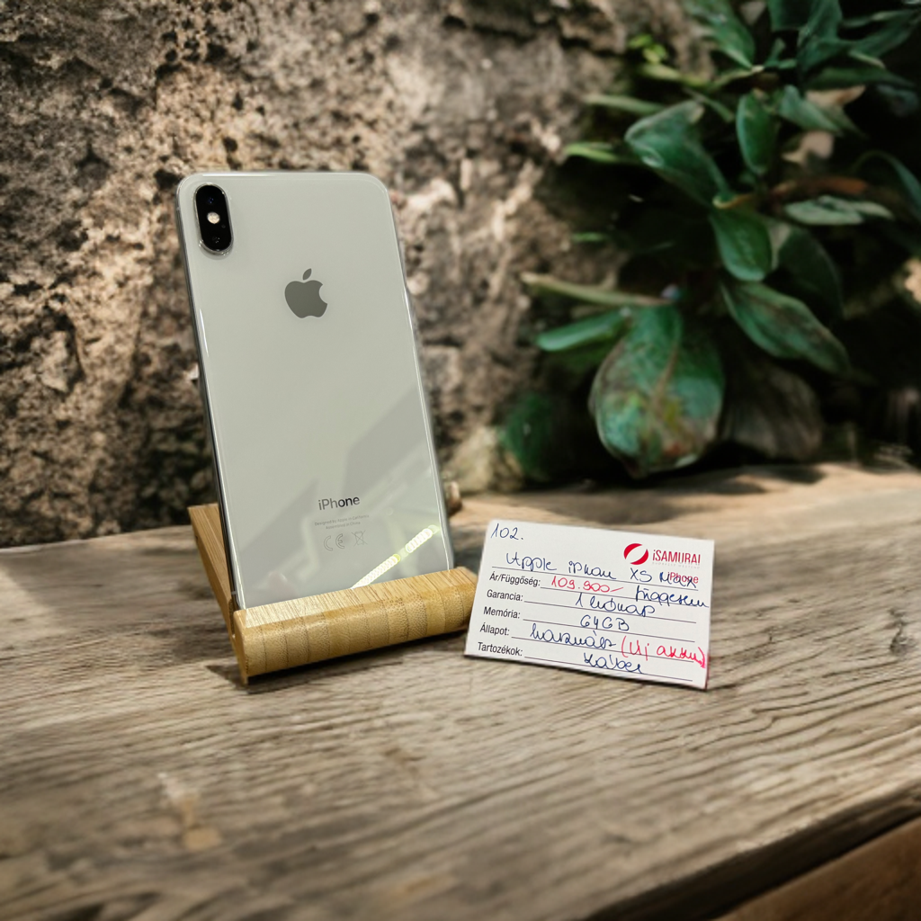 102. Apple iPhone XS Max - 64 GB - Ezüst - Független - ÚJ AKKU