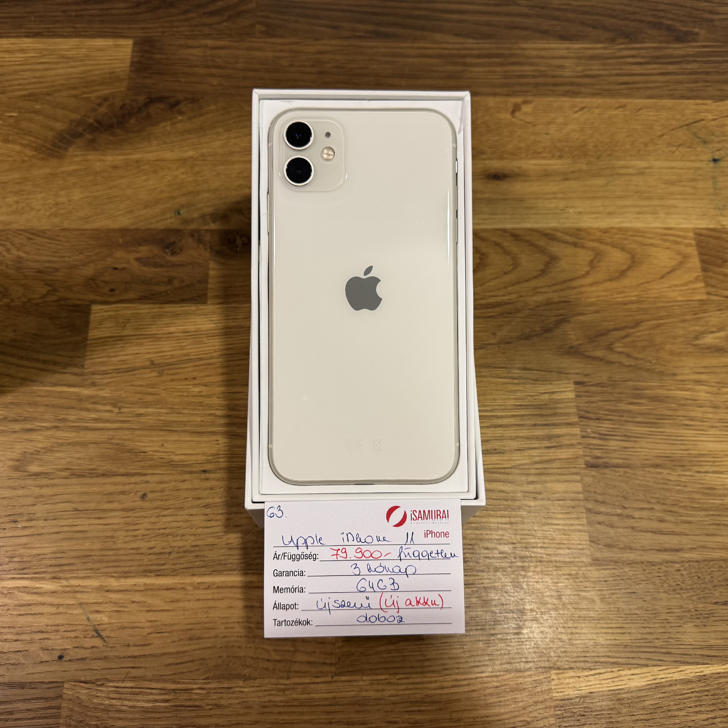 63. Apple iPhone 11 - 64 GB - Fehér - Független - ÚJ AKKU