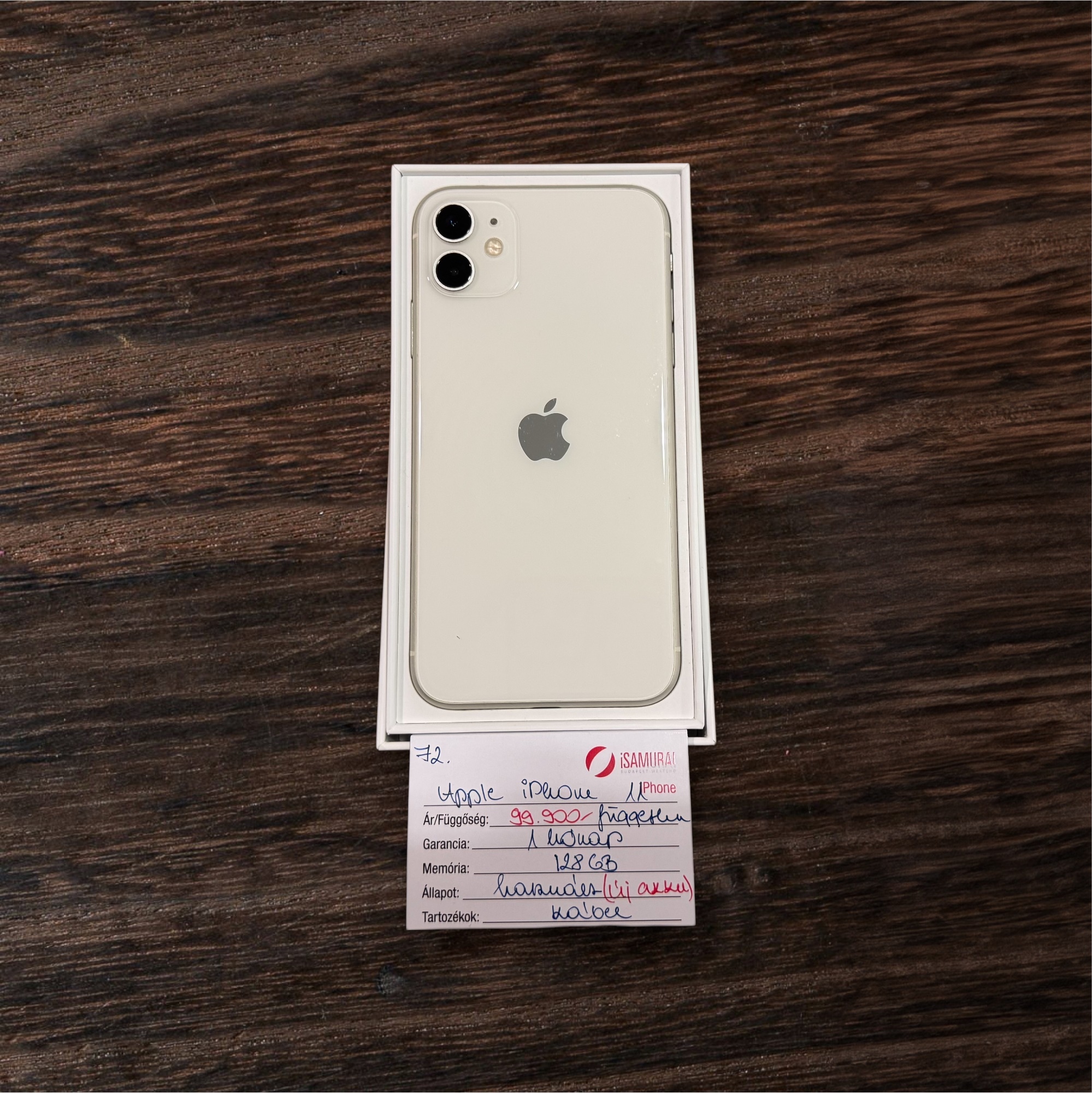 72. Apple iPhone 11 - 128 GB - Fehér - Független - ÚJ AKKU