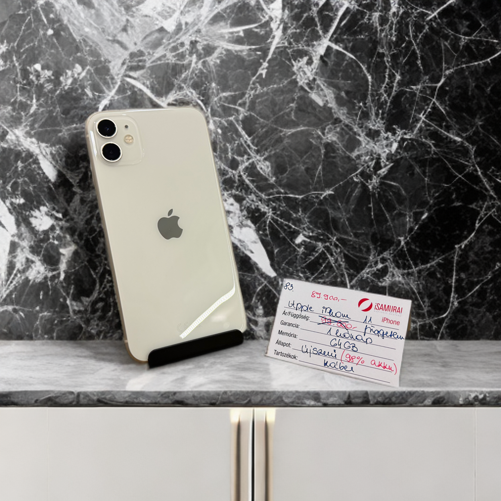 83. Apple iPhone 11 - 64 GB - Fehér - Újszerű - 98% AKKU