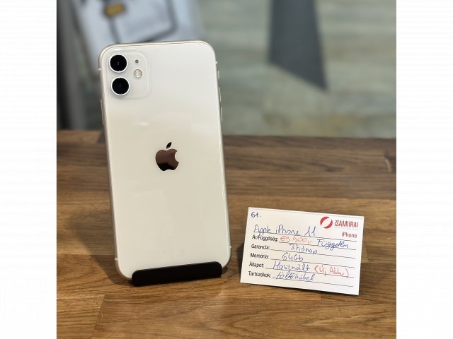 61. Apple iPhone 11 - 64 GB - Fehér - ÚJ AKKU