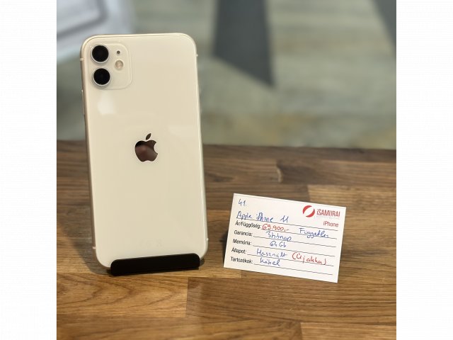 41. Apple iPhone 11 - 64 GB - Fehér - Független - ÚJ AKKU