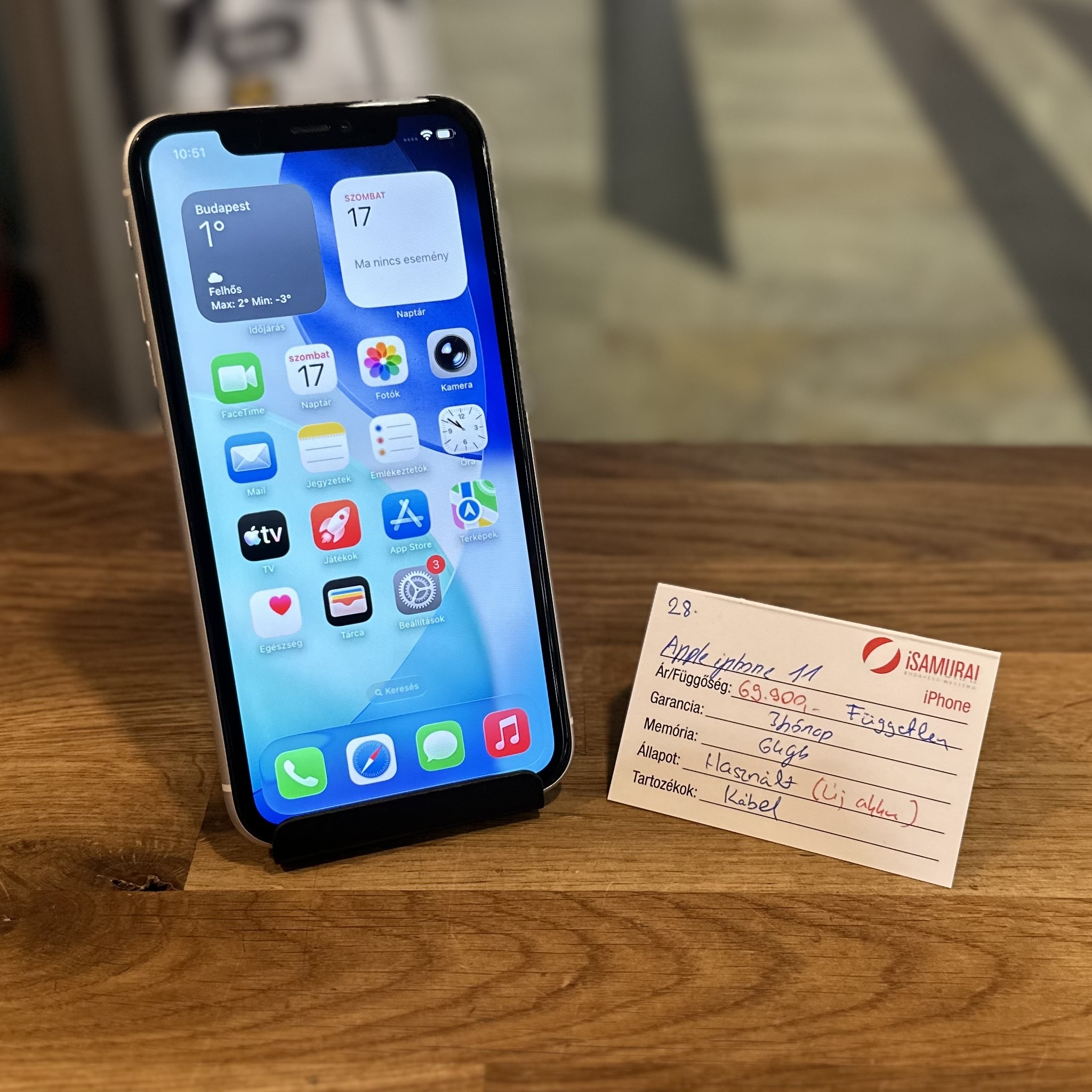 28. Apple iPhone 11 - 64 GB - Fehér - Független - ÚJ AKKU