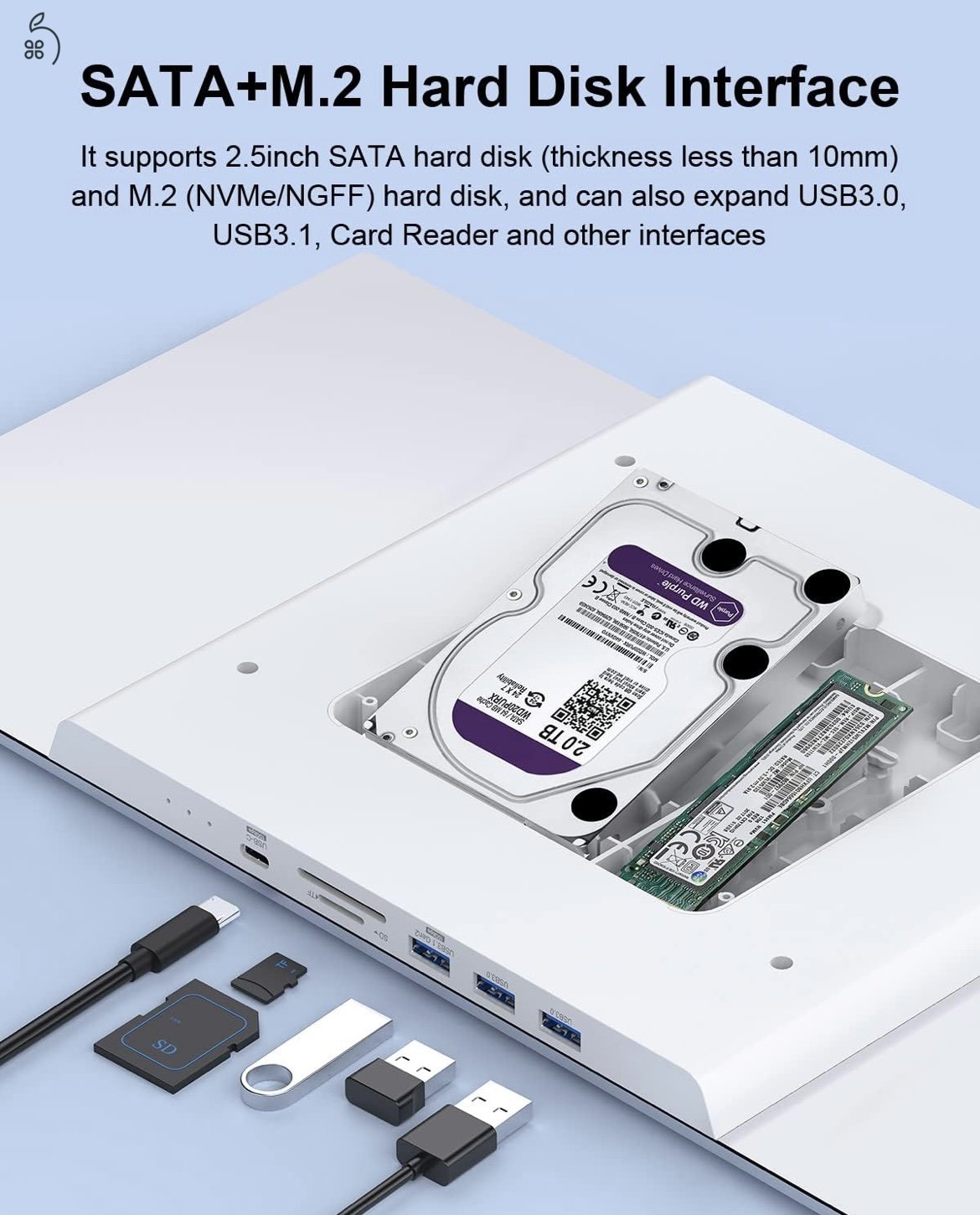 Hagibis USB-C hub monitor állvány 2x1TB SSD-vel