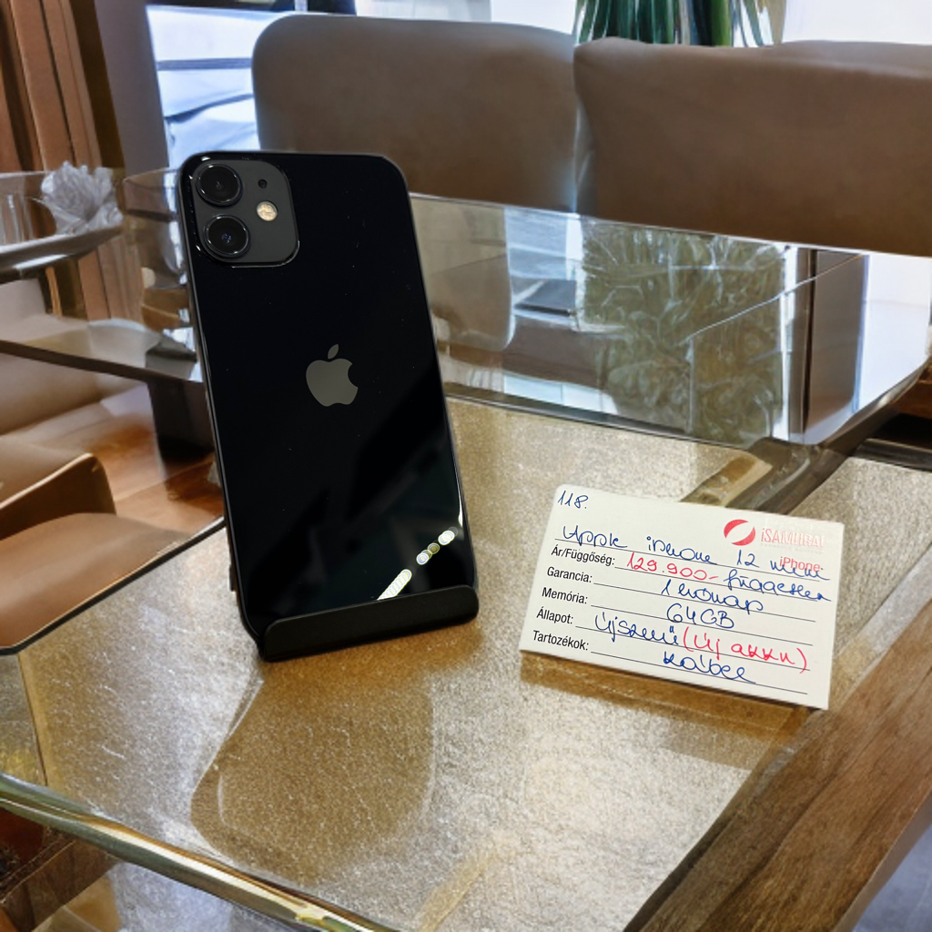 118. Apple iPhone 12 mini - Fekete - 64 GB - ÚJ AKKU