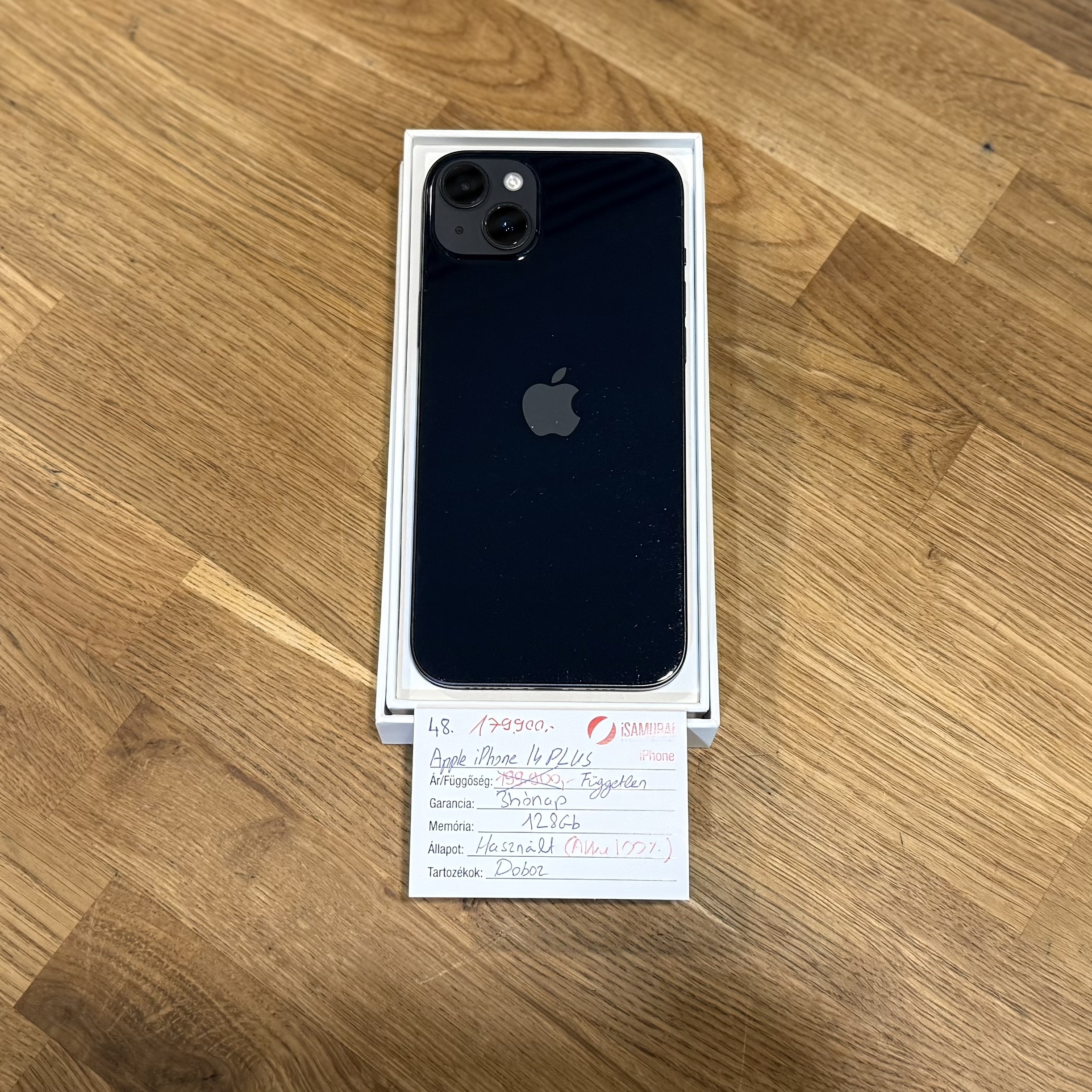 48. Apple iPhone 14 Plus - 128 GB - Fekete  - ÚJ AKKU