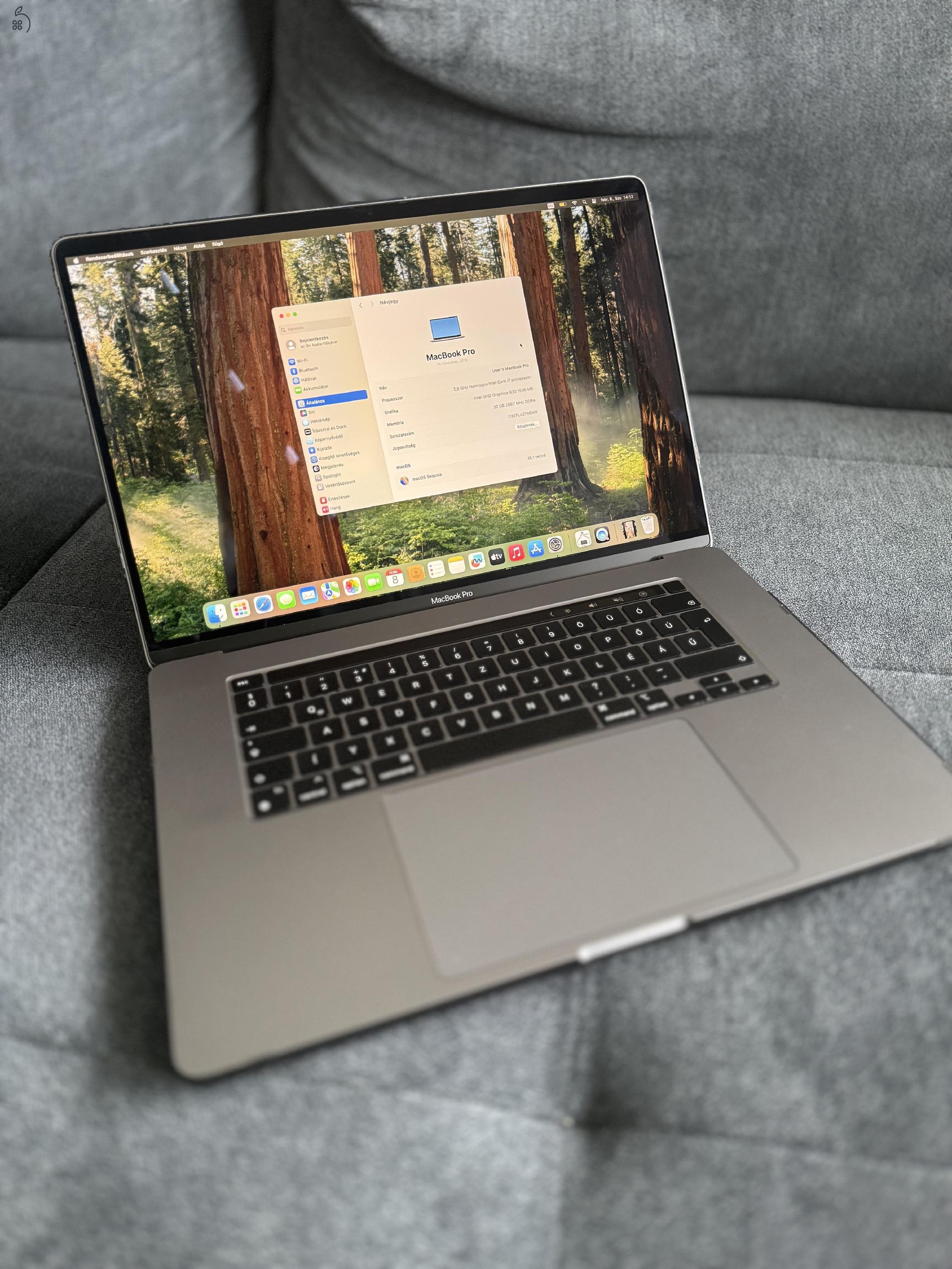 Eladó macbook pro 2019, i7, 32Gb, 512 ssd, KARCMENTES, touchbar, 166 ciklus