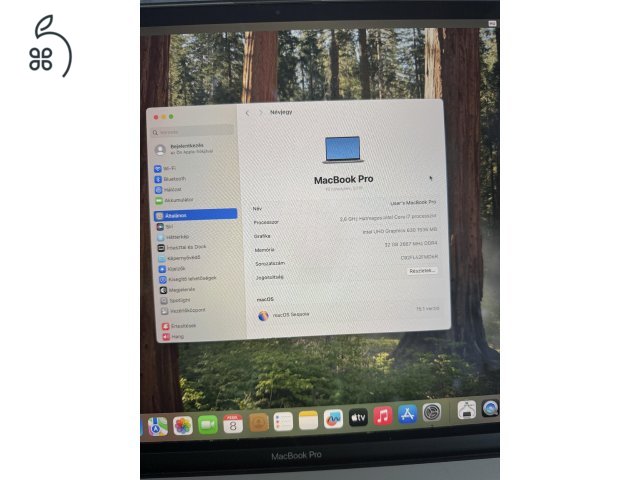 Eladó macbook pro 2019, i7, 32Gb, 512 ssd, KARCMENTES, touchbar, 166 ciklus