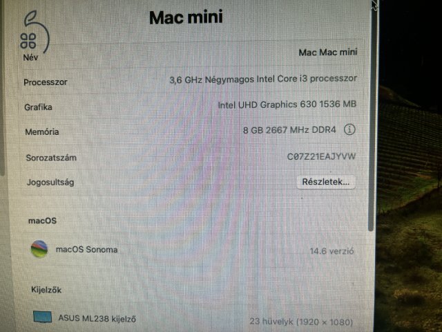 Apple Mac Mini 2018 i3-8100 4 magos 3.6Ghz 8GB 120GB SSD, garanciával, üzletből, 27% ÁFÁ-számla