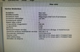 Apple Mac Mini 2018 i3-8100 4 magos 3.6Ghz 8GB 120GB SSD, garanciával, üzletből, 27% ÁFÁ-számla