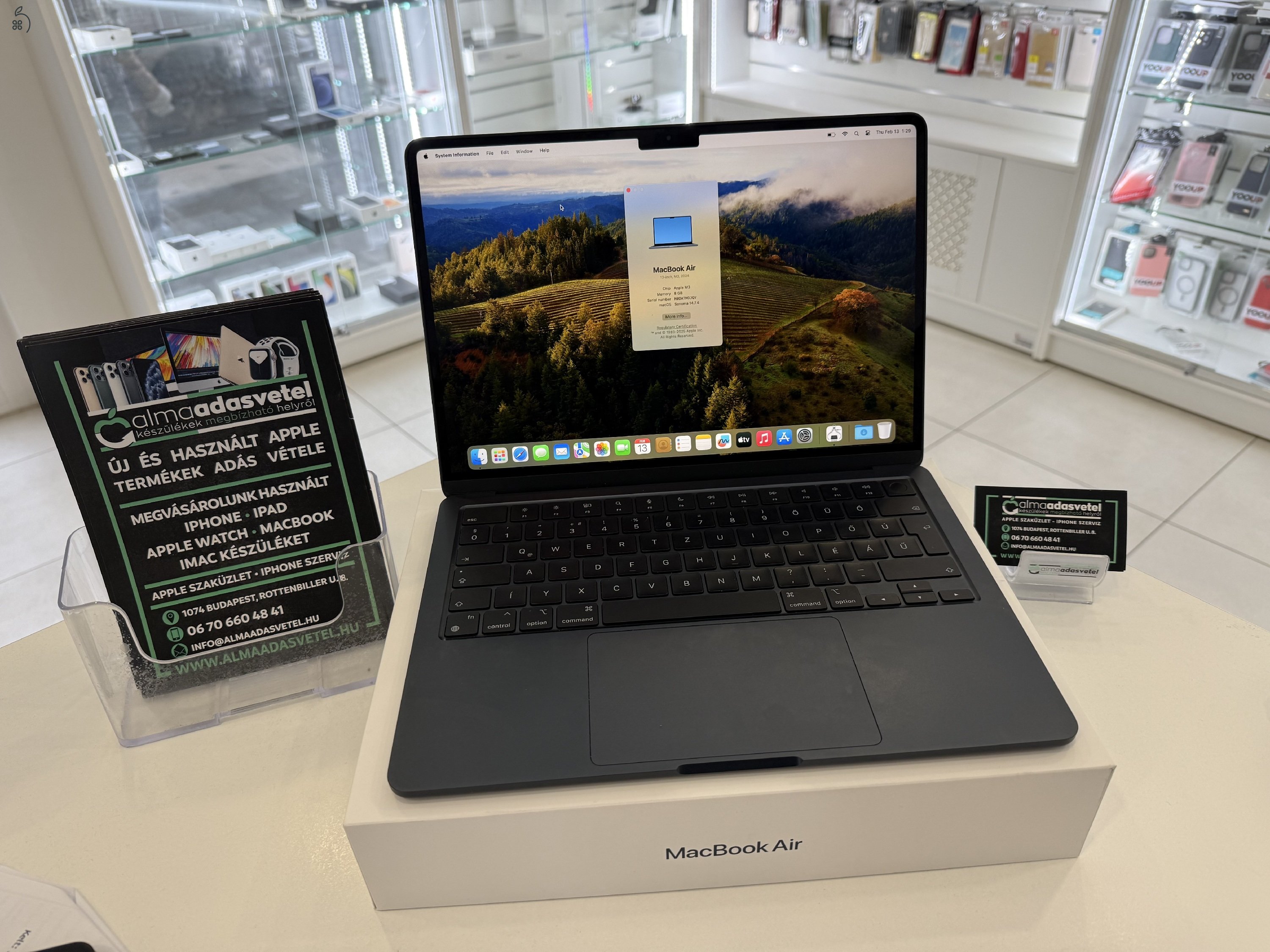 MacBook Air M3 Megkímélt/8GB/256ssd/2025.06.04.Apple Gar./Akku 100%/p4040