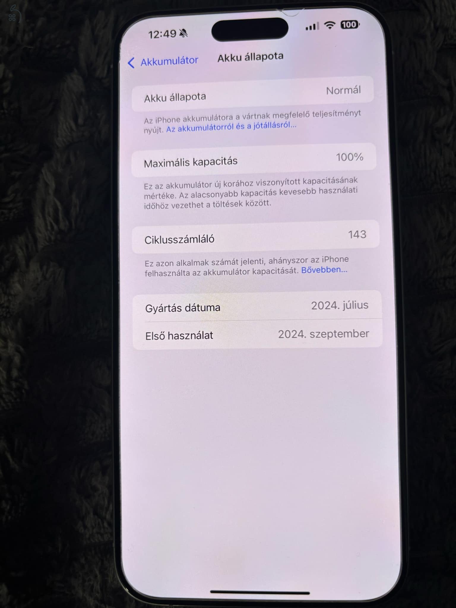 Iphone 15 pro max 256gb 100% akksi független