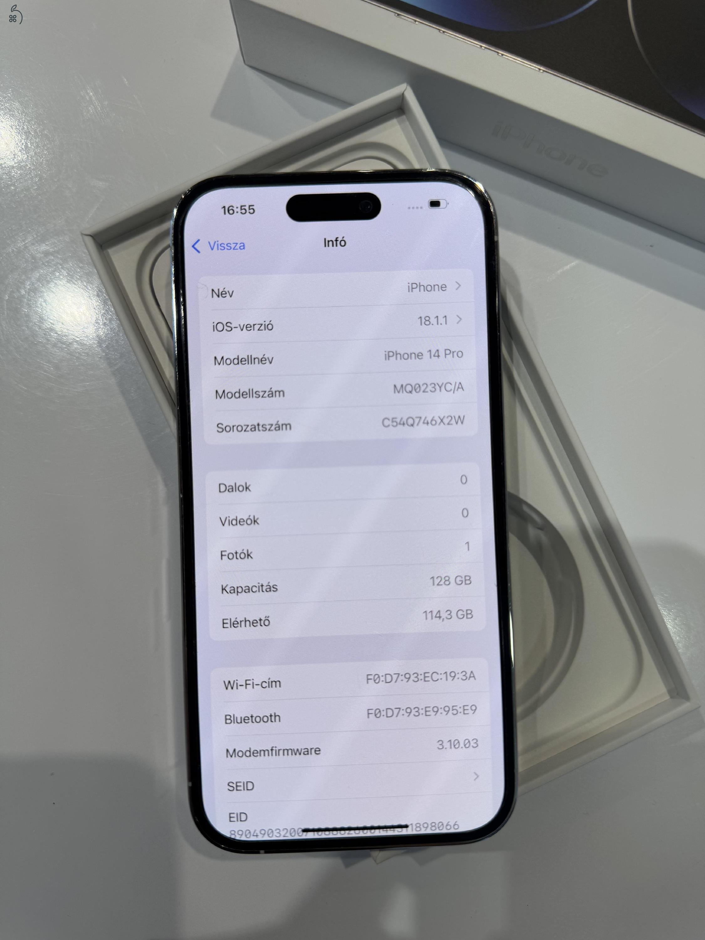 GYÖNYÖRŰ, karcmentes állapotú Ezüst iPhone 14 Pro 128 gb